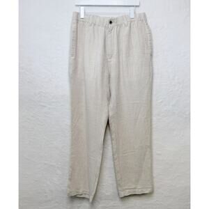 CARIBBEAN 100% Linen Relaxed Fit Pants Drawstring Natural‎ Flax Beige Mens 36x32